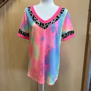 Pastel Tie Dye w/Leopard Trim Top